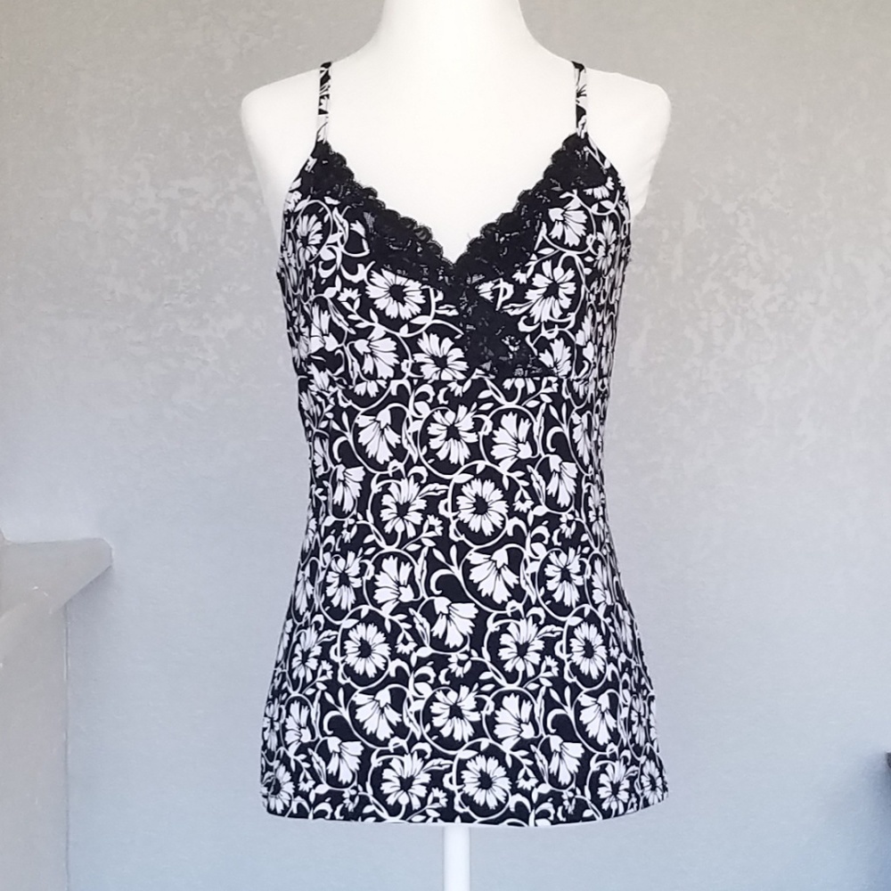 WHBM Black & White Floral Cami
